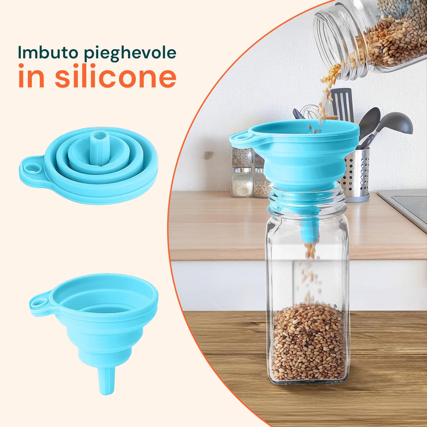 Avilia - Porta Spezie per Cucina con 20 Barattoli Vetro, Struttura Estraibile Salvaspazio, Etichette Impermeabili, Imbuto Silicone e Penna Inclusi