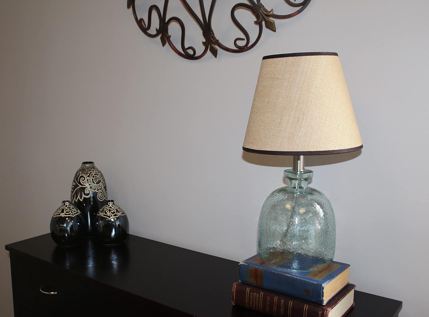 FenchelShades.com Lampshade 6" Top Diameter x 10" Bottom Diameter x 8" Slant Height with Washer (Spider) Attachment for Lamps with a Harp (Burlap Natural - Chocolate Binding Tape)