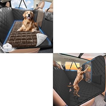 Back Seat Extender for Dogs Black High with Soft Thick Dog Bed Non-Slip Brown