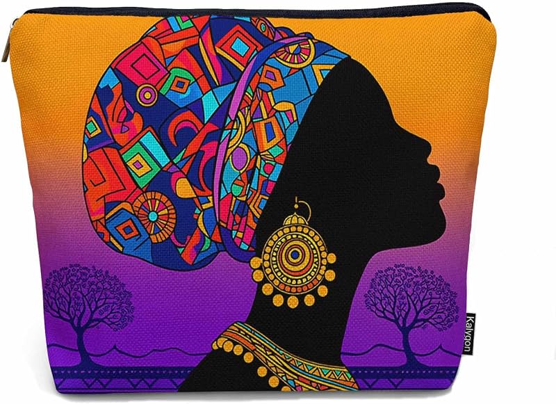 Necessaire de maquiagem Kalygon com estampa African Woman e zíper, 23 x 18 x 0,5 cm