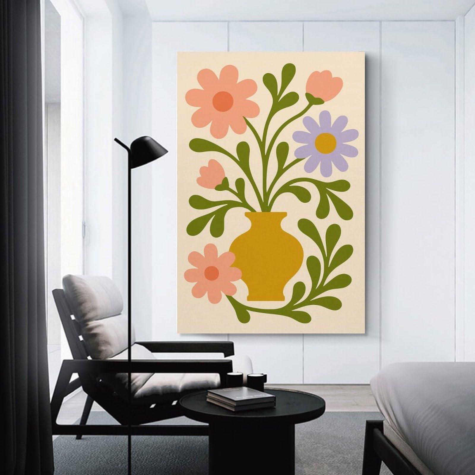 Junmoney Floral Arrangement in Vase Illustration Canvas Wall Decor, 08x12inch(20x30cm), for New Homes, Bedrooms Or Workspaces, Gift Idea for Housewarming And Birthdays