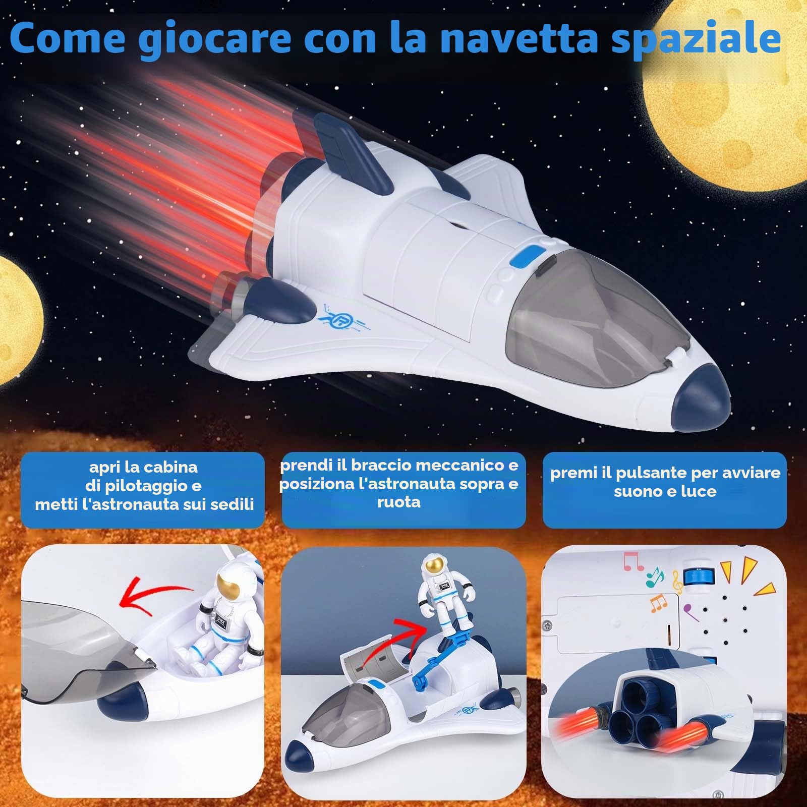 Space Shuttle - Razzo Giocattolo Spaziale per Bambini e Ragazzi, Giocattolo Educativo Scientifico con Astronauti Figure (Blu)