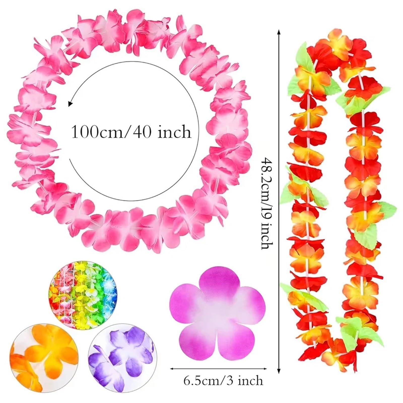 Hawajskie kwiatowe girlandy, Hawajska impreza Leis Mieszany zwrotnik Kwiatowy dekolt Letnia plaża Hula Dance Decor Supp 24/36szt(36pcs(mixed))