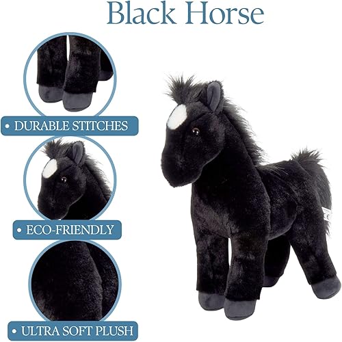 Miniatura 6 de The Petting Zoo Peluche de caballo negro de pie, regalos para niños, animales salvajes de corral Onez, juguete de peluche de caballo negro, 12