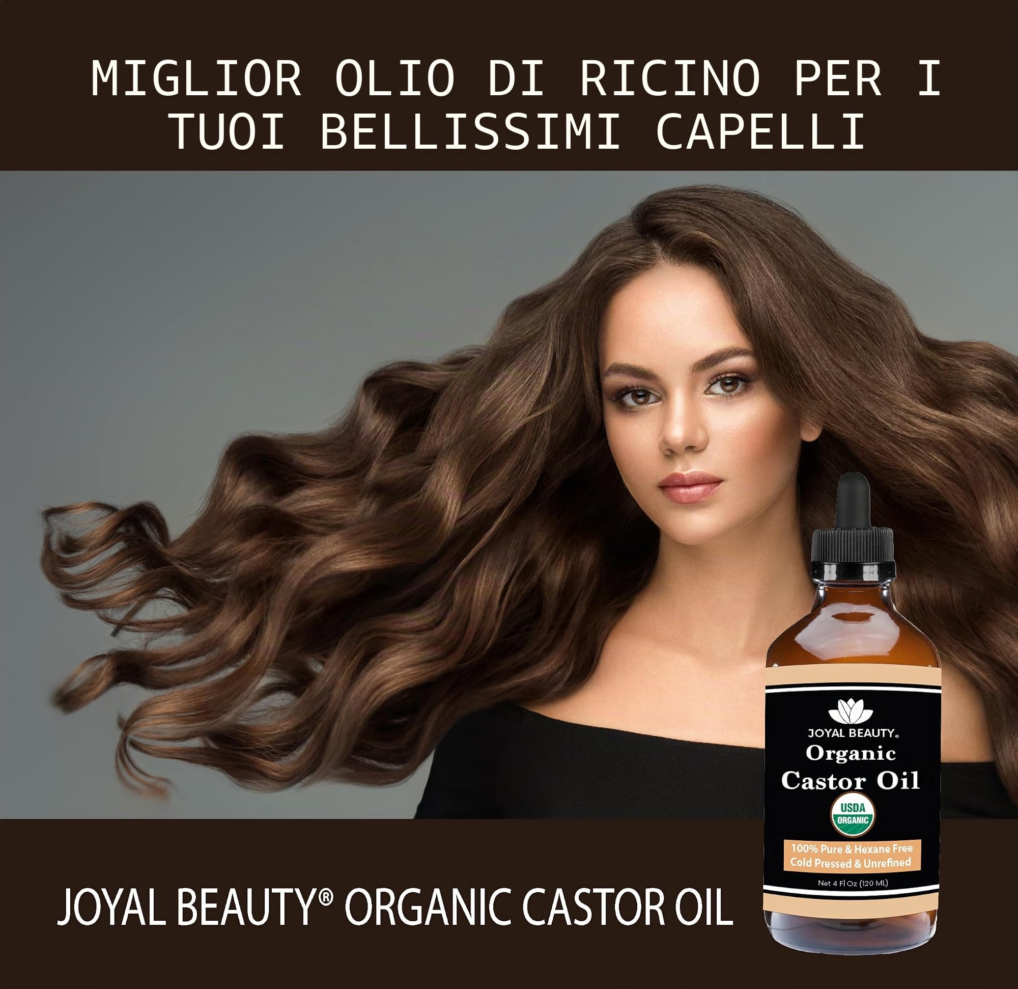 Castor Oil (4 OZ) USDA Organic 100% Pure Cold-Pressed Hexane-free Premium Quality Large Size for Hair Growth, Eyelashes, Eyebrows, Beard and Skin by Joyal Beauty. Bonus FREE Mascara Kit Included