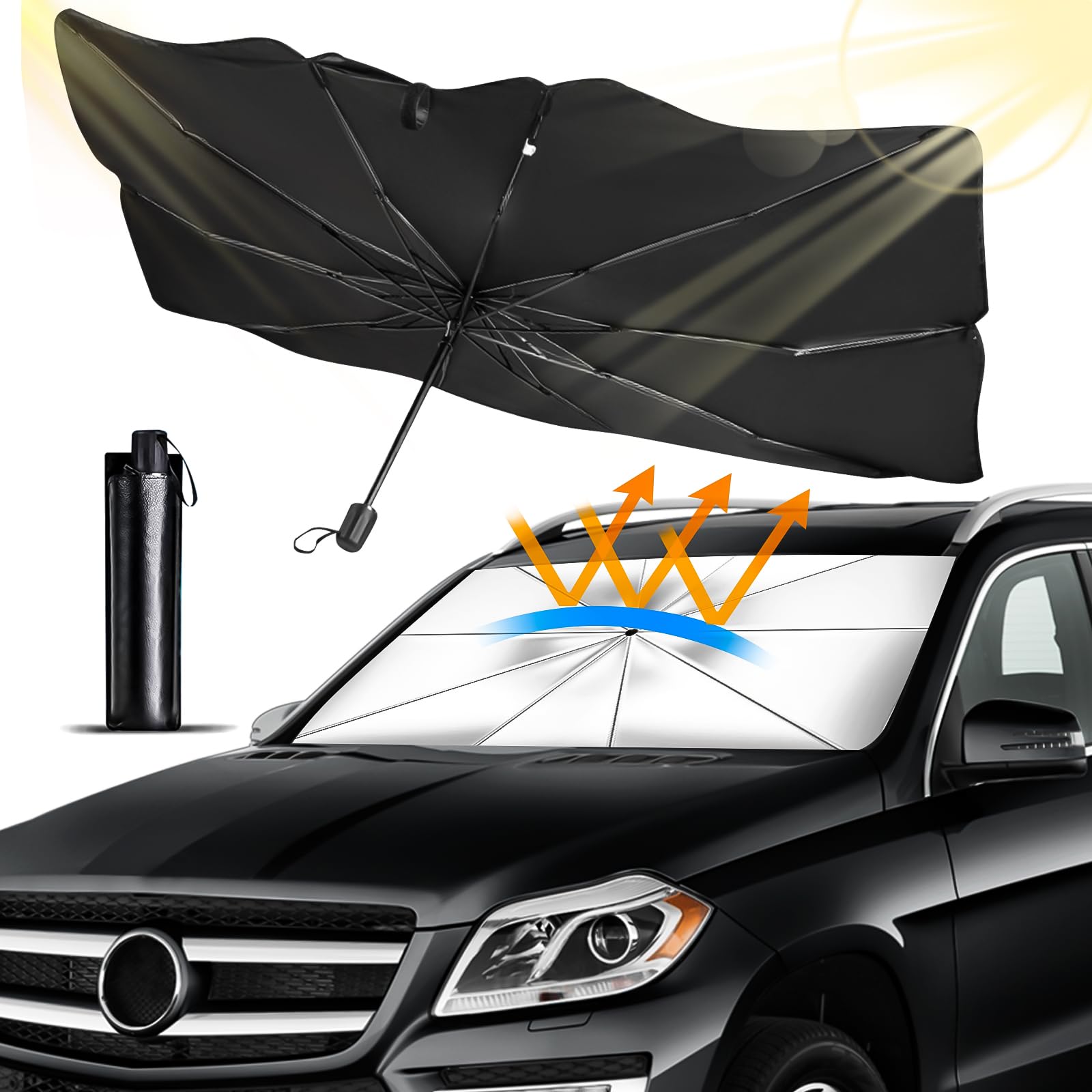 D-Lumina Parasole Auto Ombrello Parasole Auto Parabrezza Interno Parasole per Auto,Blocca Il 99.9% dei Raggi UV, per Auto, Camion, Autocarri (L-140×80cm) Car Sun Shade Umbrella-L