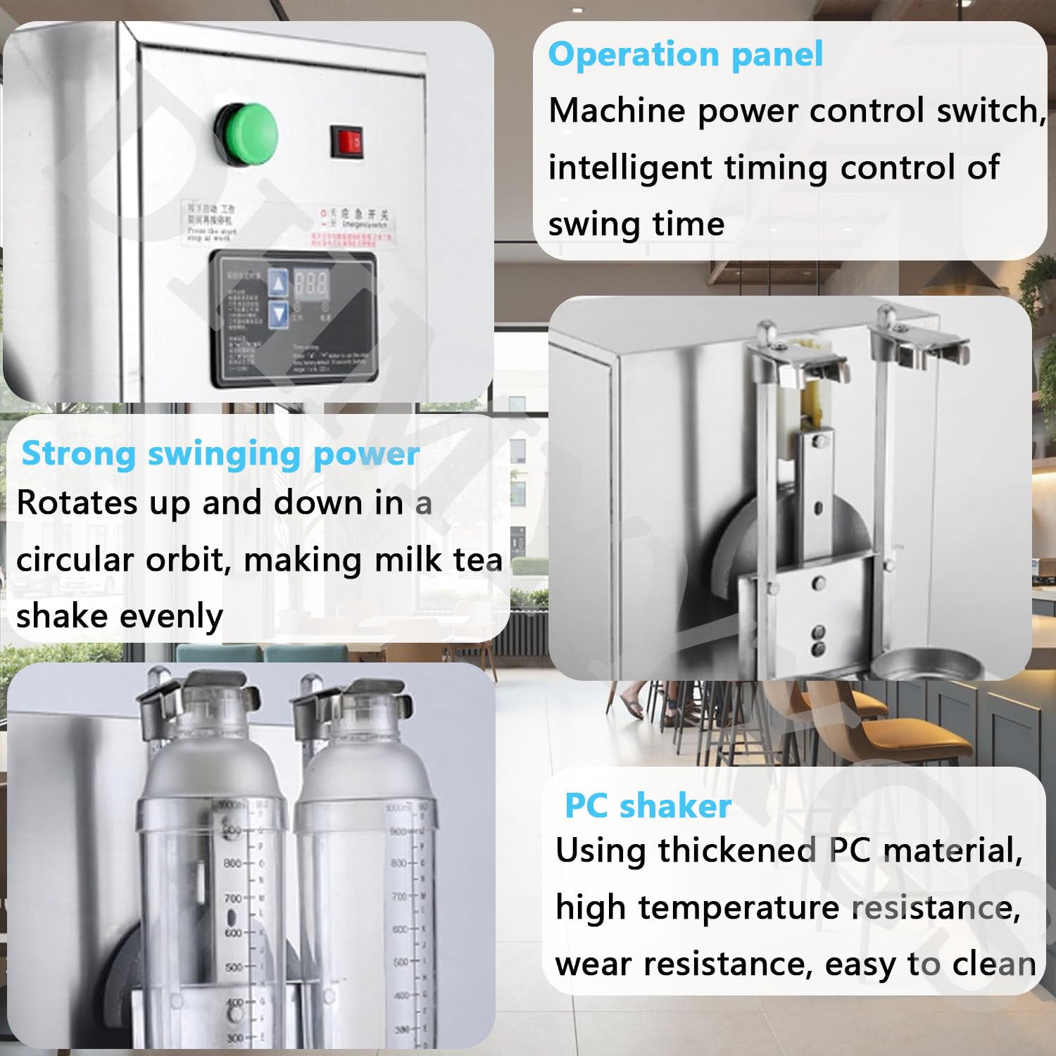 Elektryczny shaker do herbaty mlecznej, regulowana maszyna do mieszania z 2 kubkami 700 ml do herbaty bąbelkowej, soku, kawy i innych, 30% szybsze mieszanie w porównaniu z ręcznymi shakerami