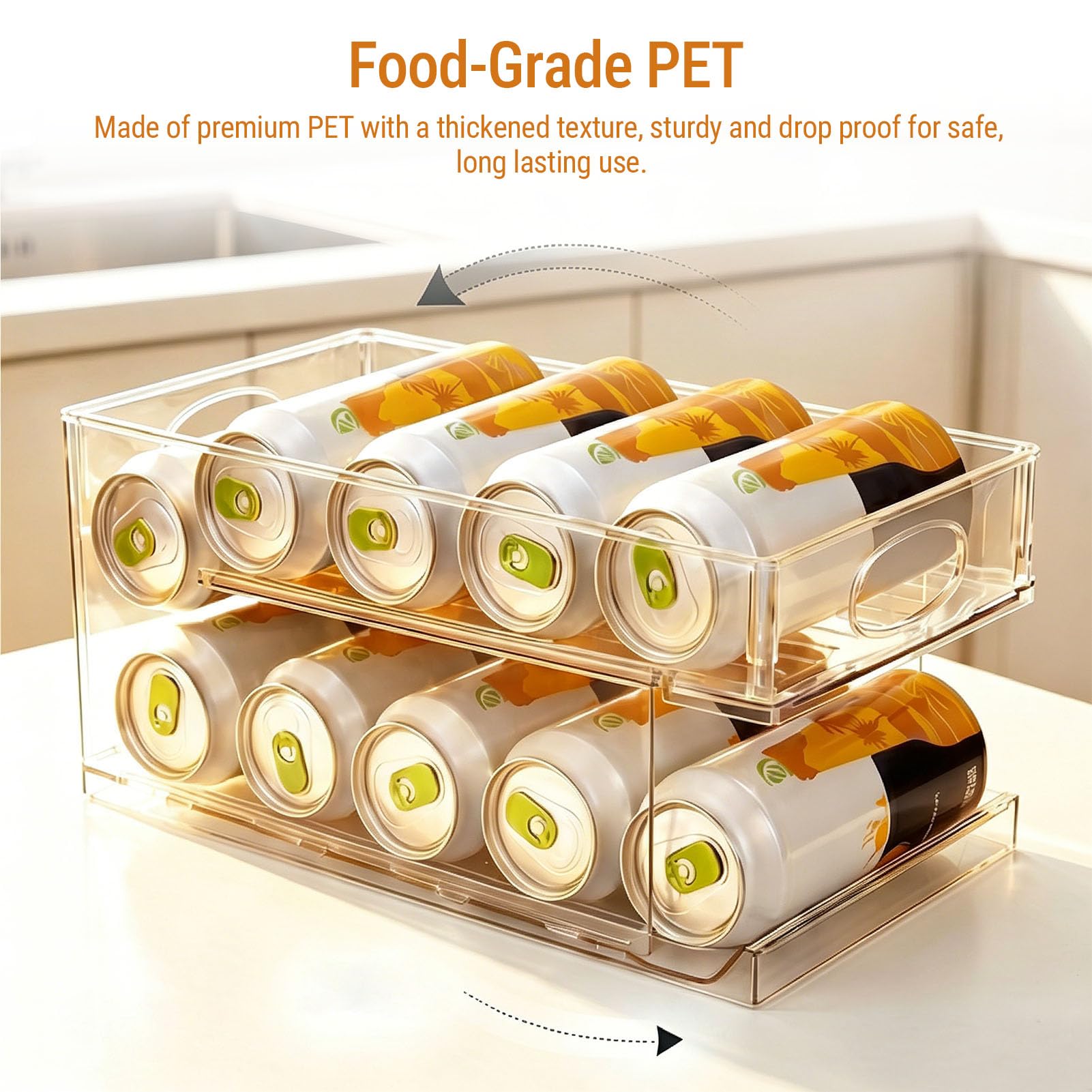 Ejoyous Organizzatore per Lattine per Frigorifero a Doppio Strato, Dispenser per Lattine per Bevande in PET Addensato, Contiene 12 da 500 Ml con Accesso Scorrevole e Pannelli Rimovibili per (ANIMALE