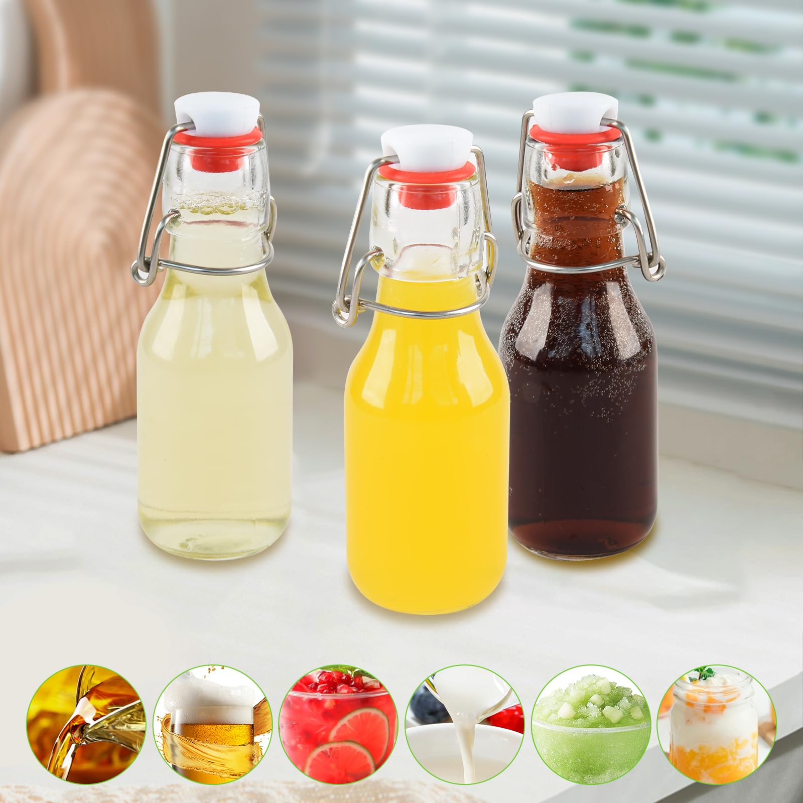 10 Stück Glasflaschen 100ml mit Bügelverschluss, Bügelflaschen Zum Befüllen, Kleine Flaschen Zum Befüllen, Glasflaschen für Öl, Essig, Saft, Limonade, Eierlikör, Sirup