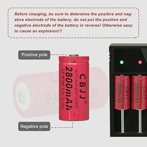 Miniatura 6 de Batería recargable de 3.7V 16340 2800mAh 3.7 voltios para faro, linterna 031324 (paquete de 4 + cargador de batería de 4 bahías)