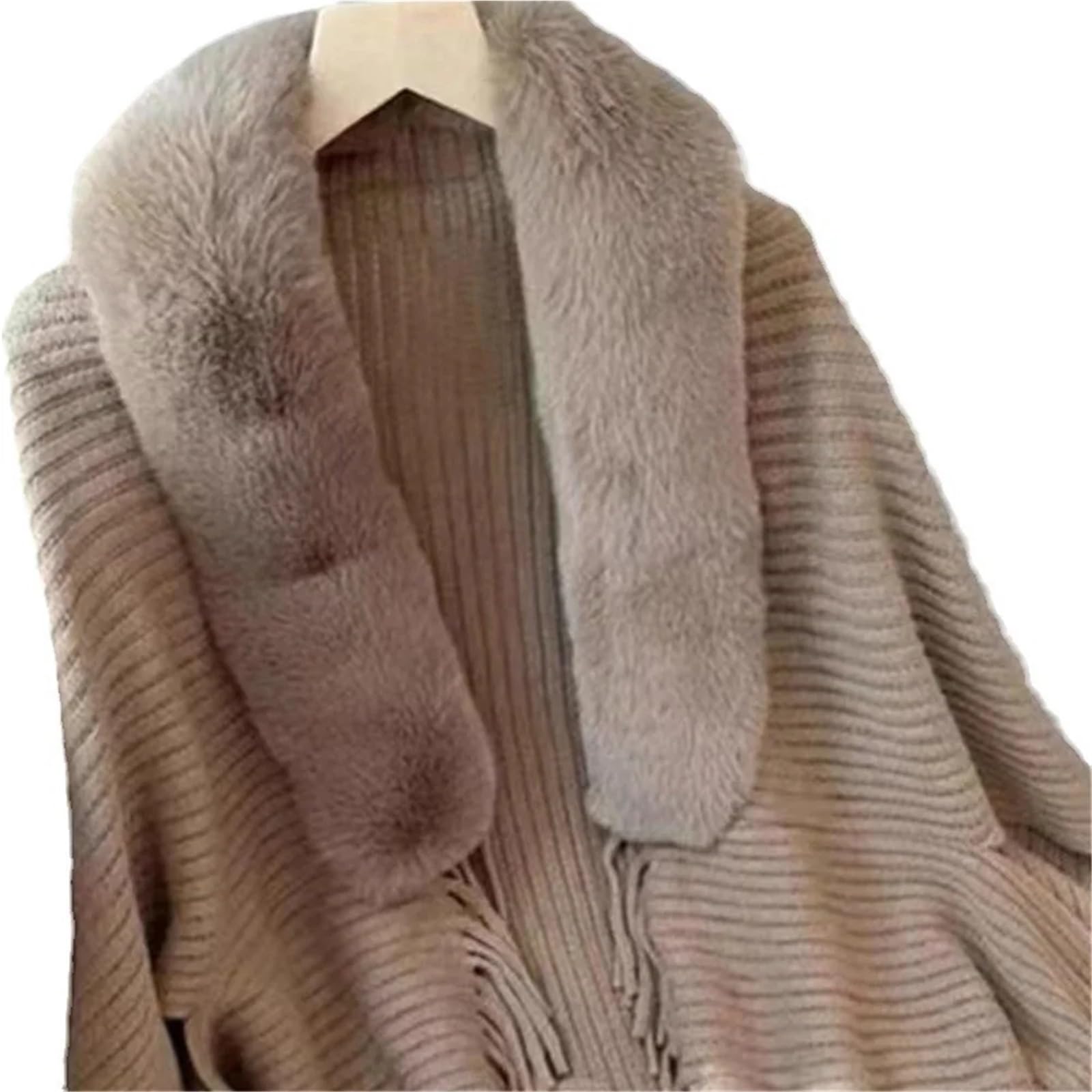 Poncho Donna Poncho Lungo Invernale con Nappe Larghe, Stile Streetwear, da Donna, Cardigan, Soprabito, Caldo, Lavorato a Maglia, in Pelliccia Sintetica