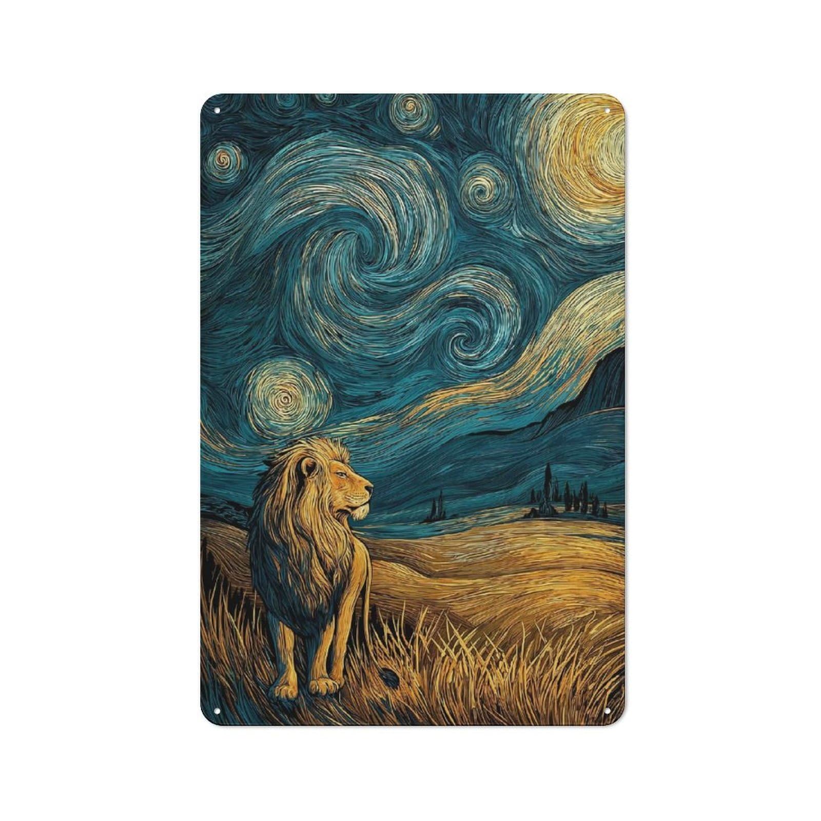 Junmoney Style-11 Country Style Kitchen Metal Sign 30X20cm Featuring Lion In Starry Night, Diner Style Decor For Kitchen, Cafe, Pantry Or Dining Room