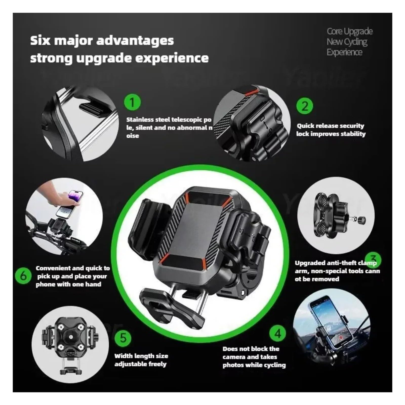Support Telephone Velo Moto Support Téléphone pour Moto avec Amortisseur Vibrations pour Vélo Scooter VTT Navigation pour Smartphones 5,4 À 7,2 Pouces(M33-C1)