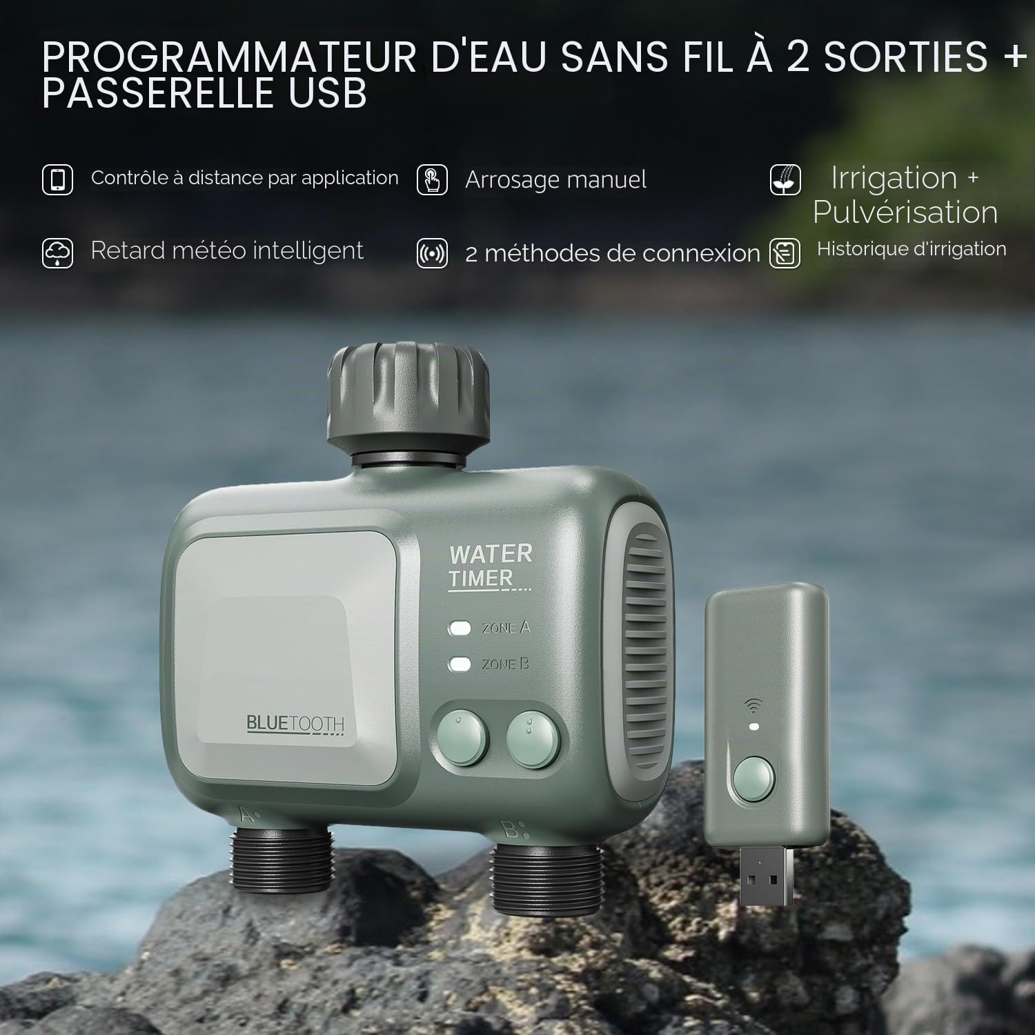 Programmateur Arrosage WiFi 2 Voies, Johgee arrosage Automatique pour Jardin, Arrosage Intelligent avec Contrôle APP et La Météo Connecté, minuterie d'irrigation programmable et Arrosage à Distance