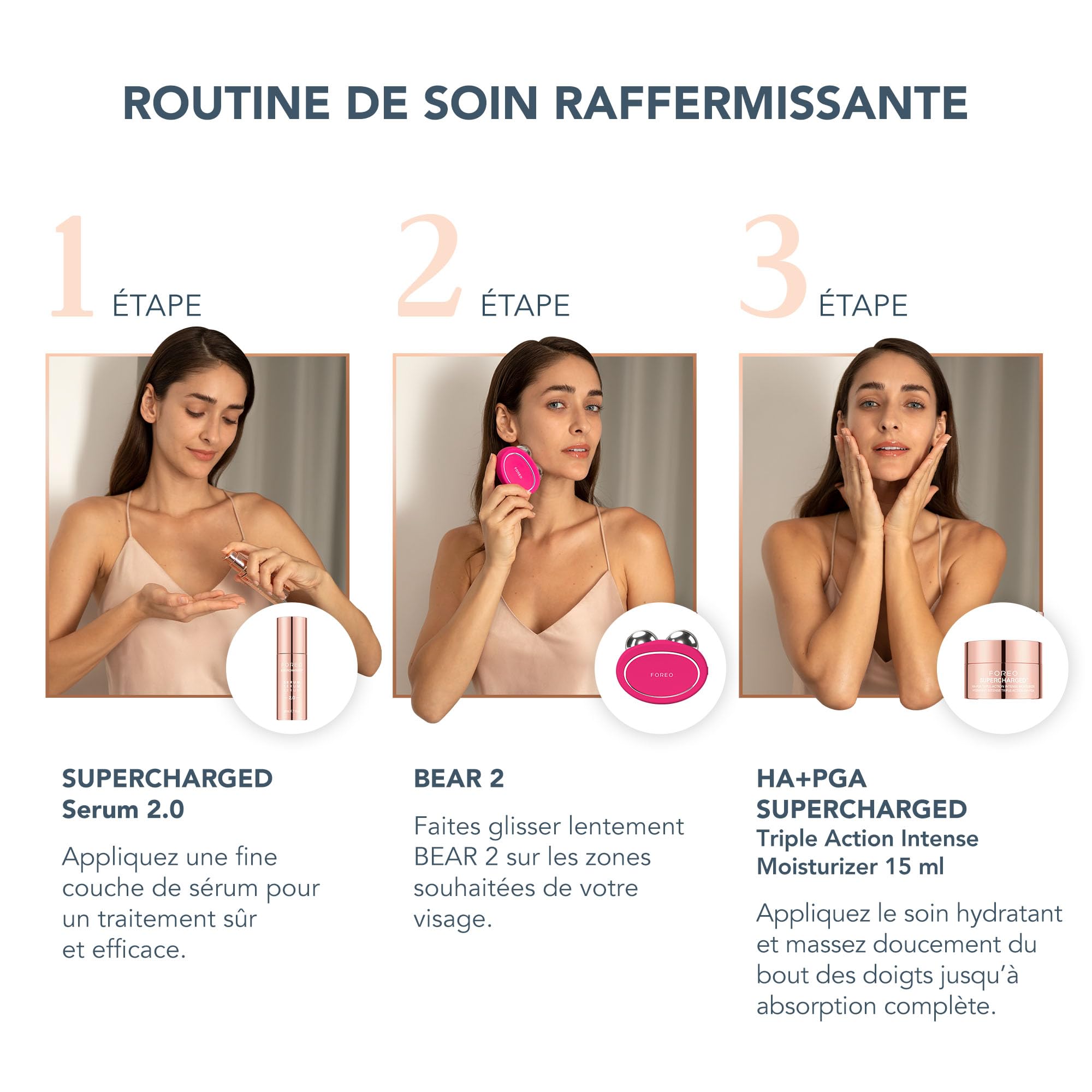 Set FOREO Total Facelift - Appareil micro courant visage avancé BEAR 2 + SUPERCHARGED SERUM 2.0 30ml + SUPERCHARGED Hydratant intense triple action HA+PGA 50 ml - Anti-âge - Soin visage