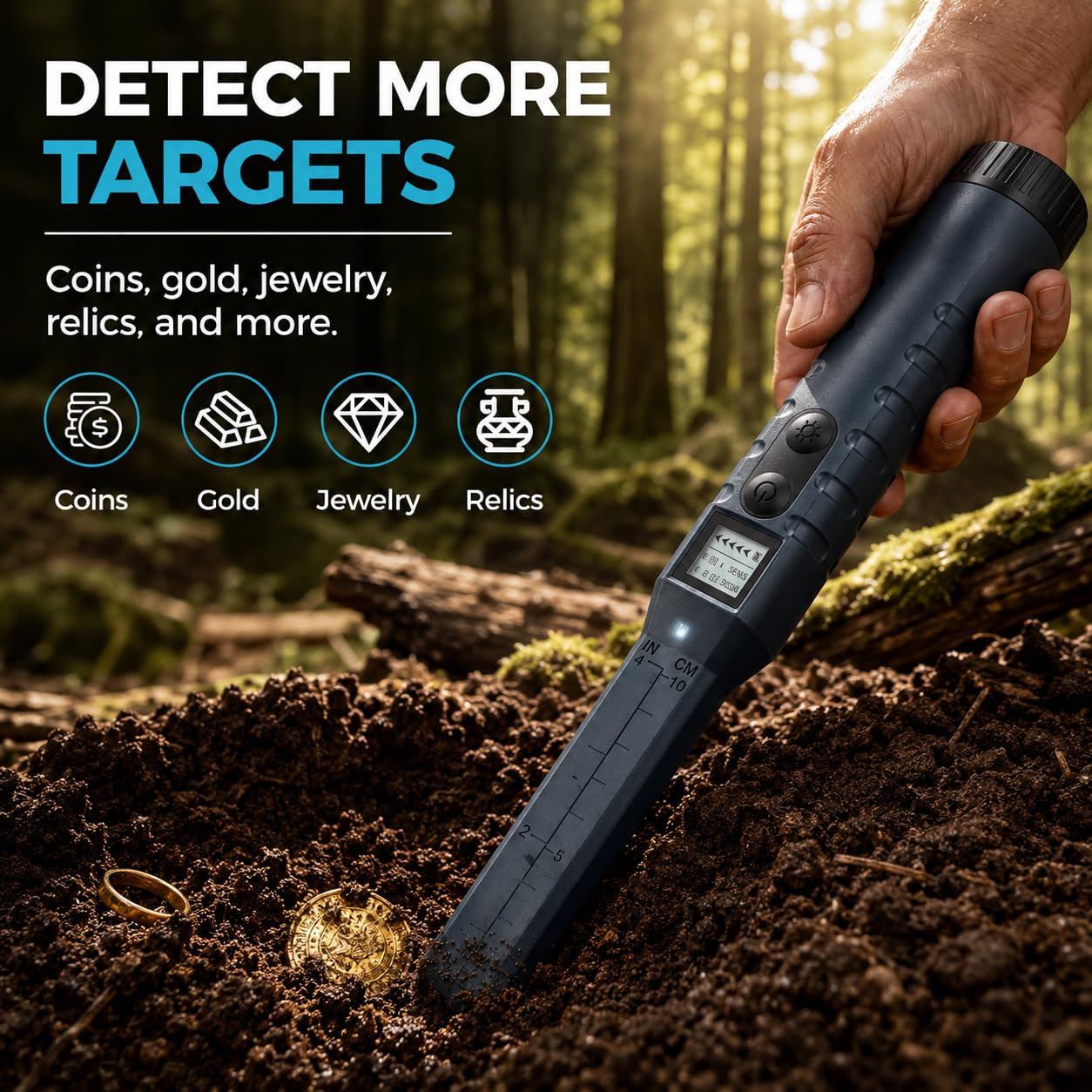 Pinpointer detector de metales para adultos, varita de puntero recargable de mano con pantalla LCD, IP68 totalmente impermeable para uso bajo el agua, alta sensibilidad de 360° y 3 modos de alerta
