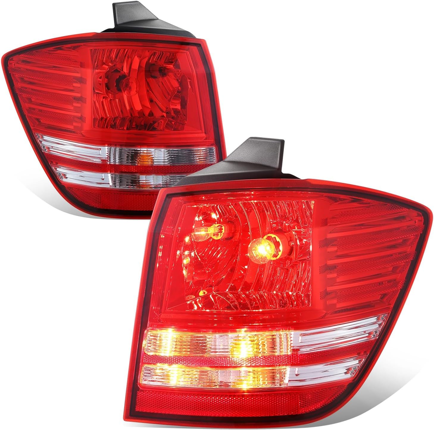Auto Dynasty Tail Lights Assembly Rear Lamps Compatible with 2009-2020 Dodge Journey, Driver and Passenger Side, Chrome Housing Red/Clear Lens, NON LED
