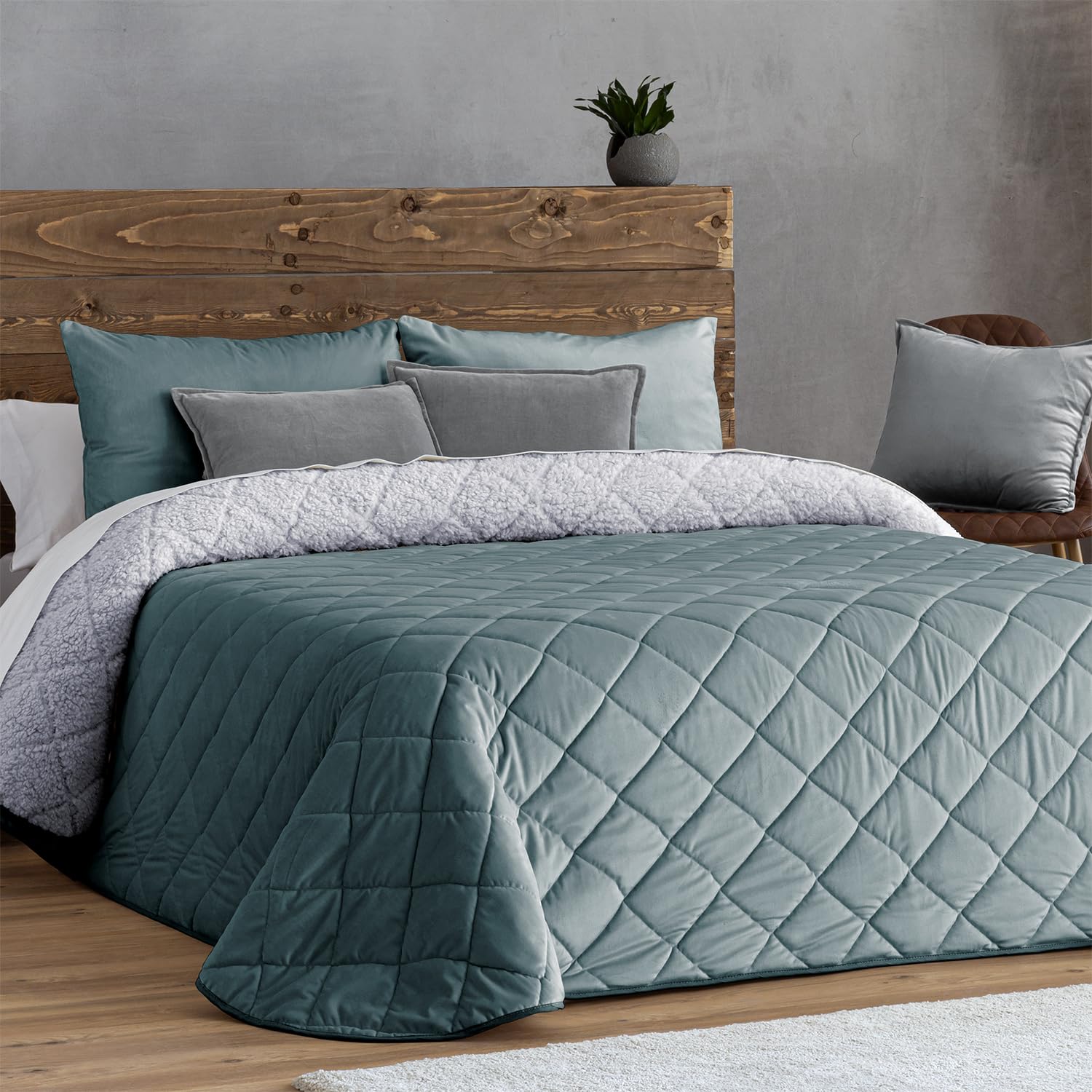 B BARCELOHOGAR Edredon Velvet Sherpa - 33 Aguamarina, 105 cm