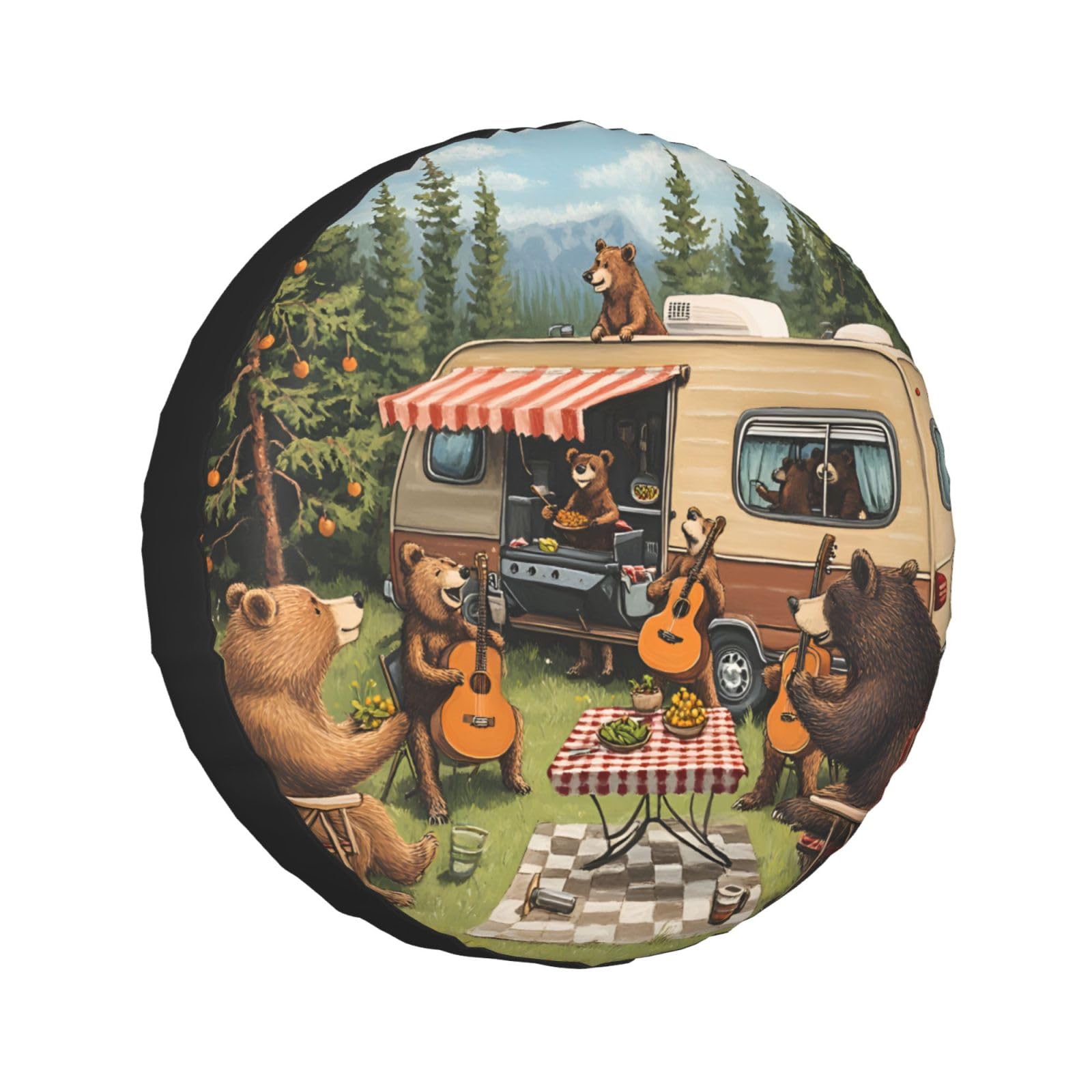 Camping with a Bear Spare Tire Cover Waterproof Dust-Proof Universal Wheel Tire Covers Fit for Trailer Rv SUV Truck Camping Accessories
