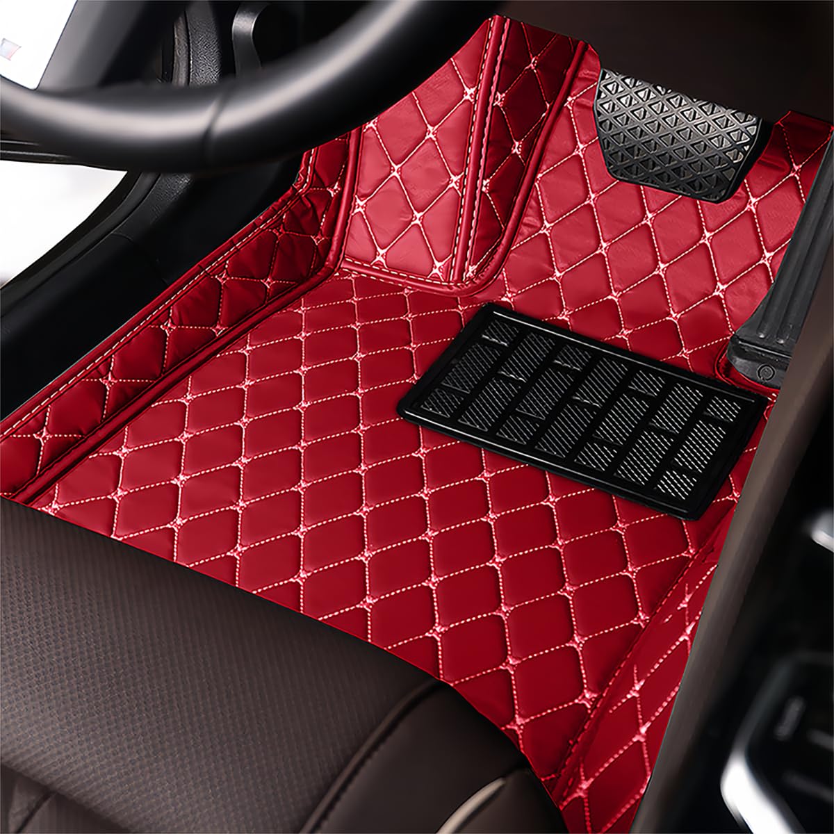 Leather Car Floor Mats for Honda CR-V Hybrid 2020-2024, Durable Vehicle Mat, Waterproof and Non-Slip Interior Accessories（Red）