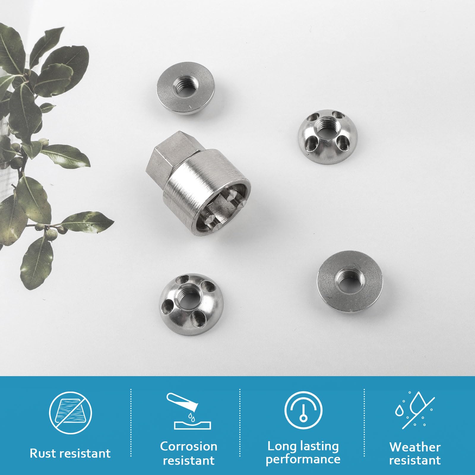 Set di 4 dadi 1 lucchetto M8 a 4 fori antifurto in acciaio inox antifurto, dado di sicurezza per tenda, portabici, impianto solare