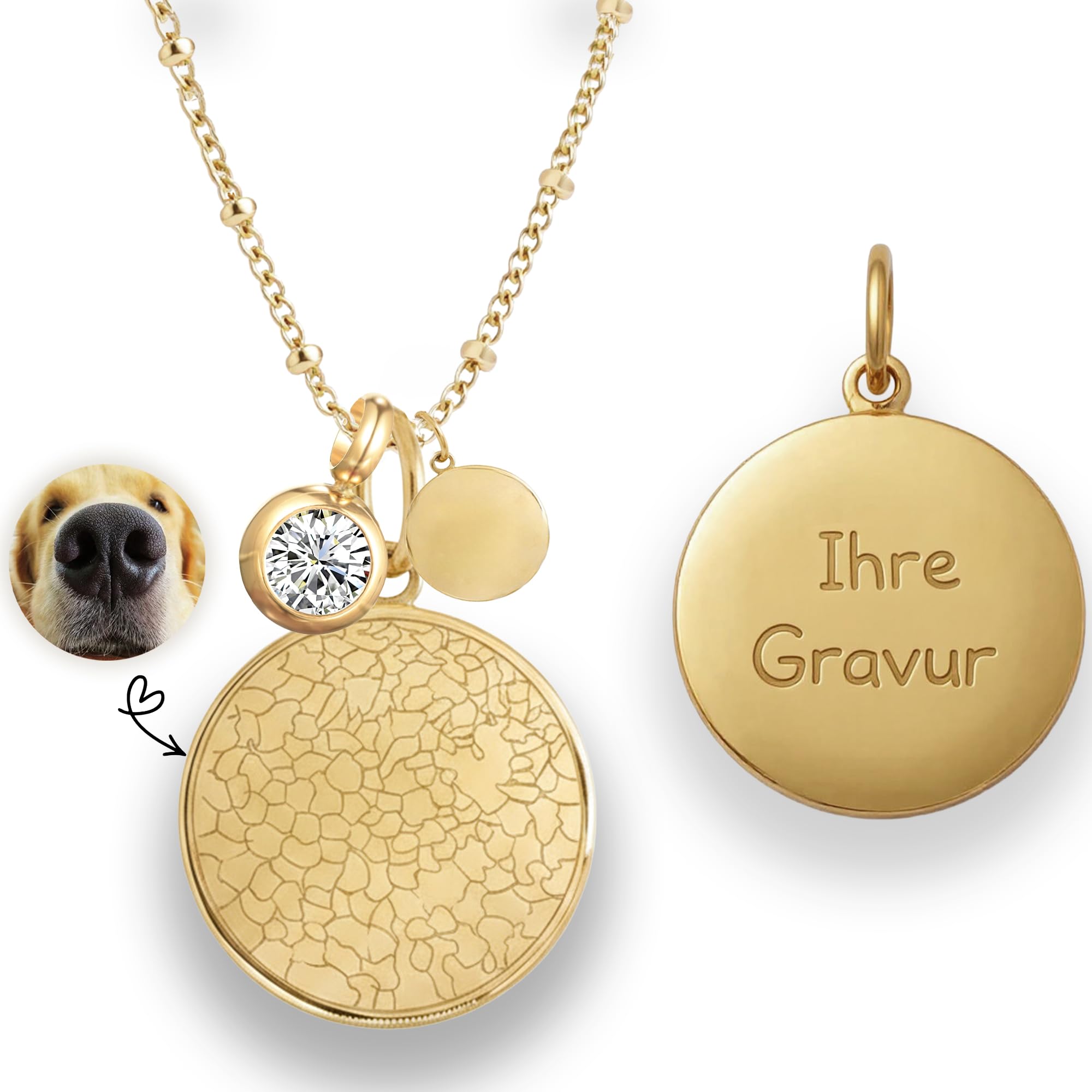 Personalisierte Nasenabdruck Kette Hund Katze – Memorial Halskette mit Gravur – Haustier Nasen Abdruck Anhänger mit Name – Erinnerungsstück mit Buchstaben & Geburtsstein – Tierliebhaber Geschenk