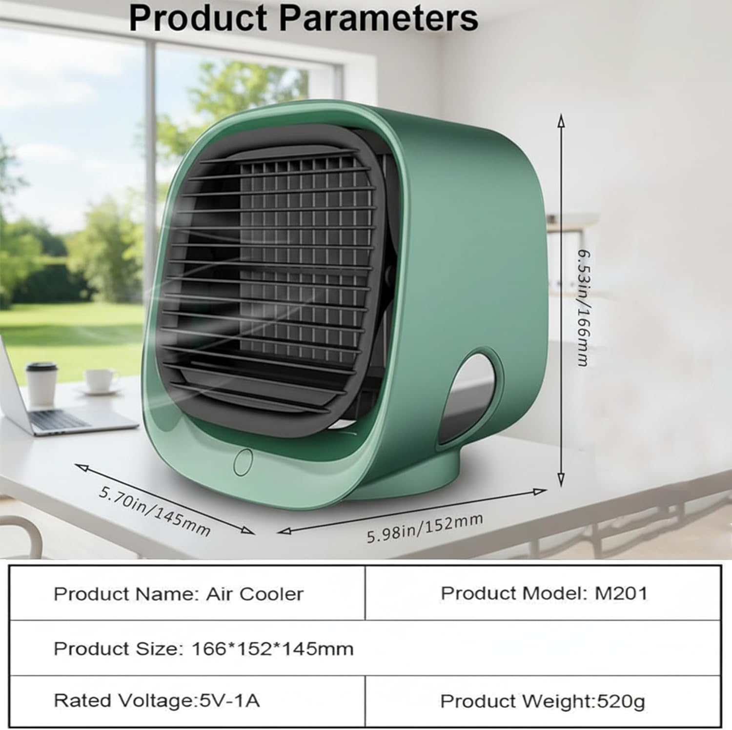 Portable Mini Air Conditioner – USB Rechargeable Personal Cooling Fan with 300ml Water Tank – Compact & Lightweight, ABS Design – Desk, Office, Travel, and Outdoor Cooling Solution - Green