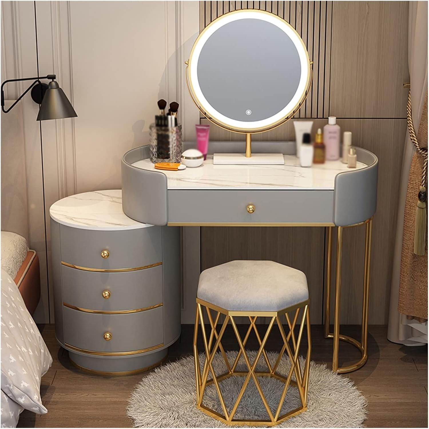 メール 化粧台現代ドレッシングテーブルセットledドレッシングテーブルとスツール2021最新デザイン Buy Dressing Table