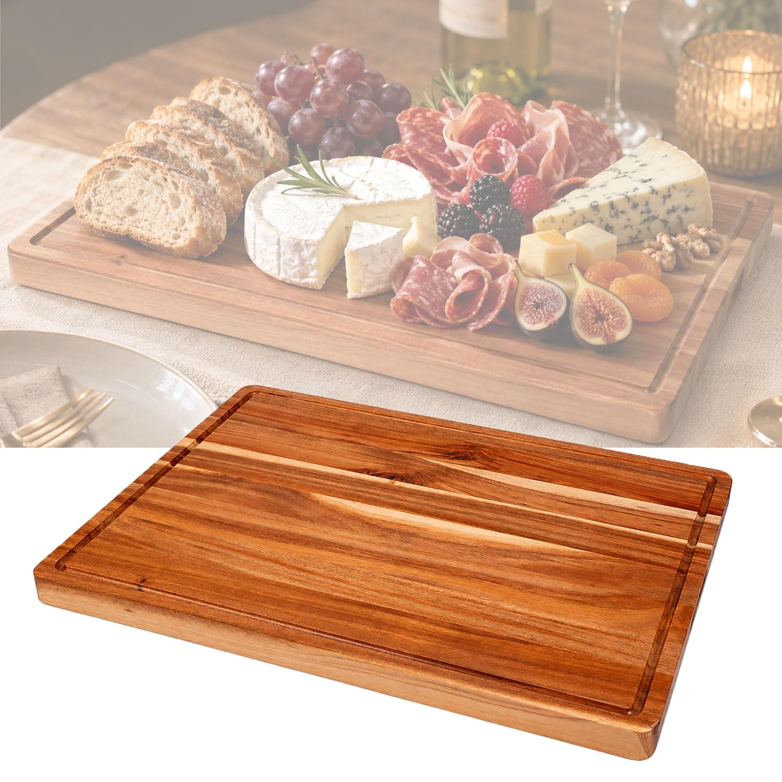 PSKJHN Acacia Wood Cutting Board for Kitchens - Kitchen Chopping Board with Juice Groove for Fruits, Vegetables, Dough Rolling, Deli Meats And Cheese; Serving Platter & Tray - Easy to Clean
