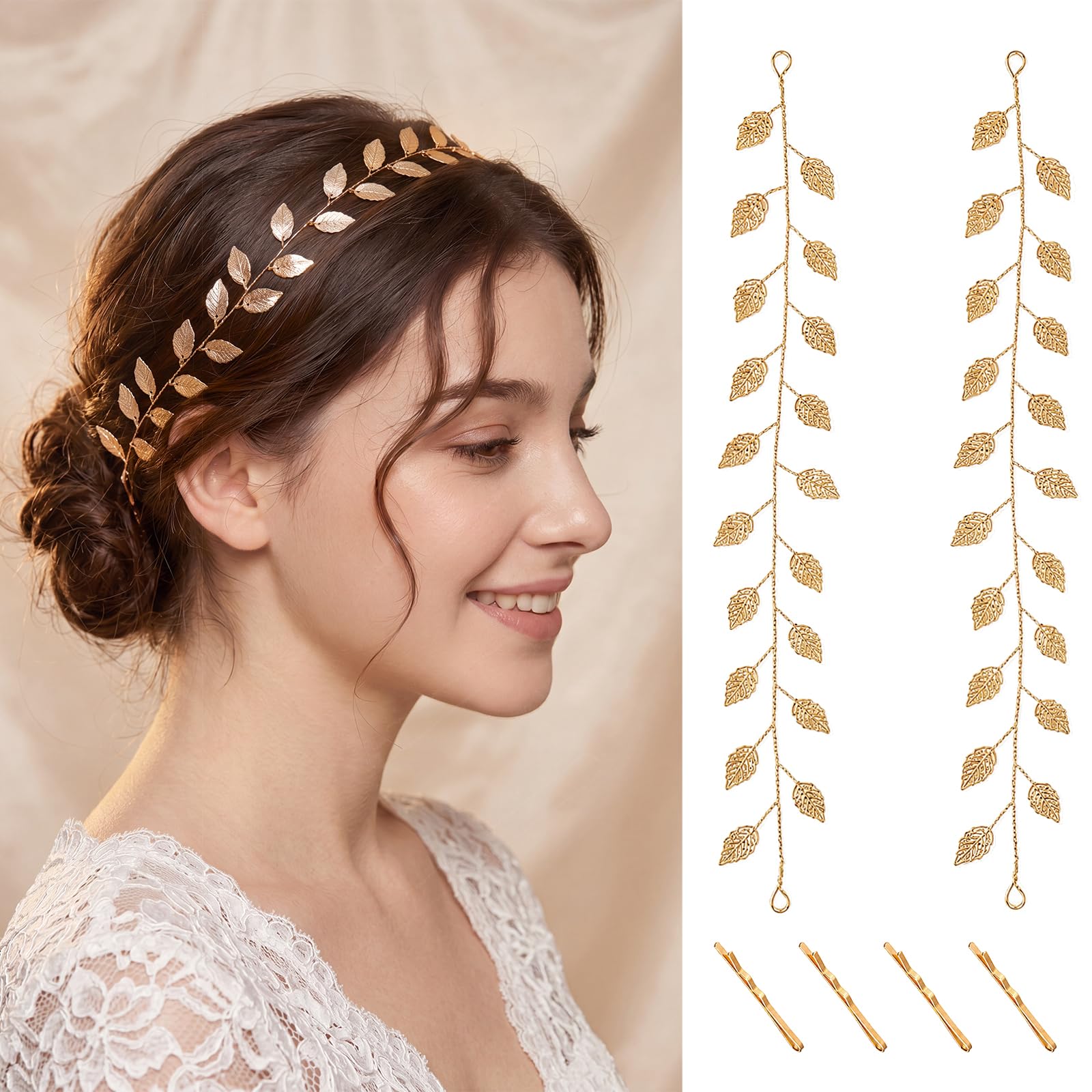 WILLBOND 2 Pcs Gold Leaf Wedding Headband Goddess Gold Leaf Headpiece