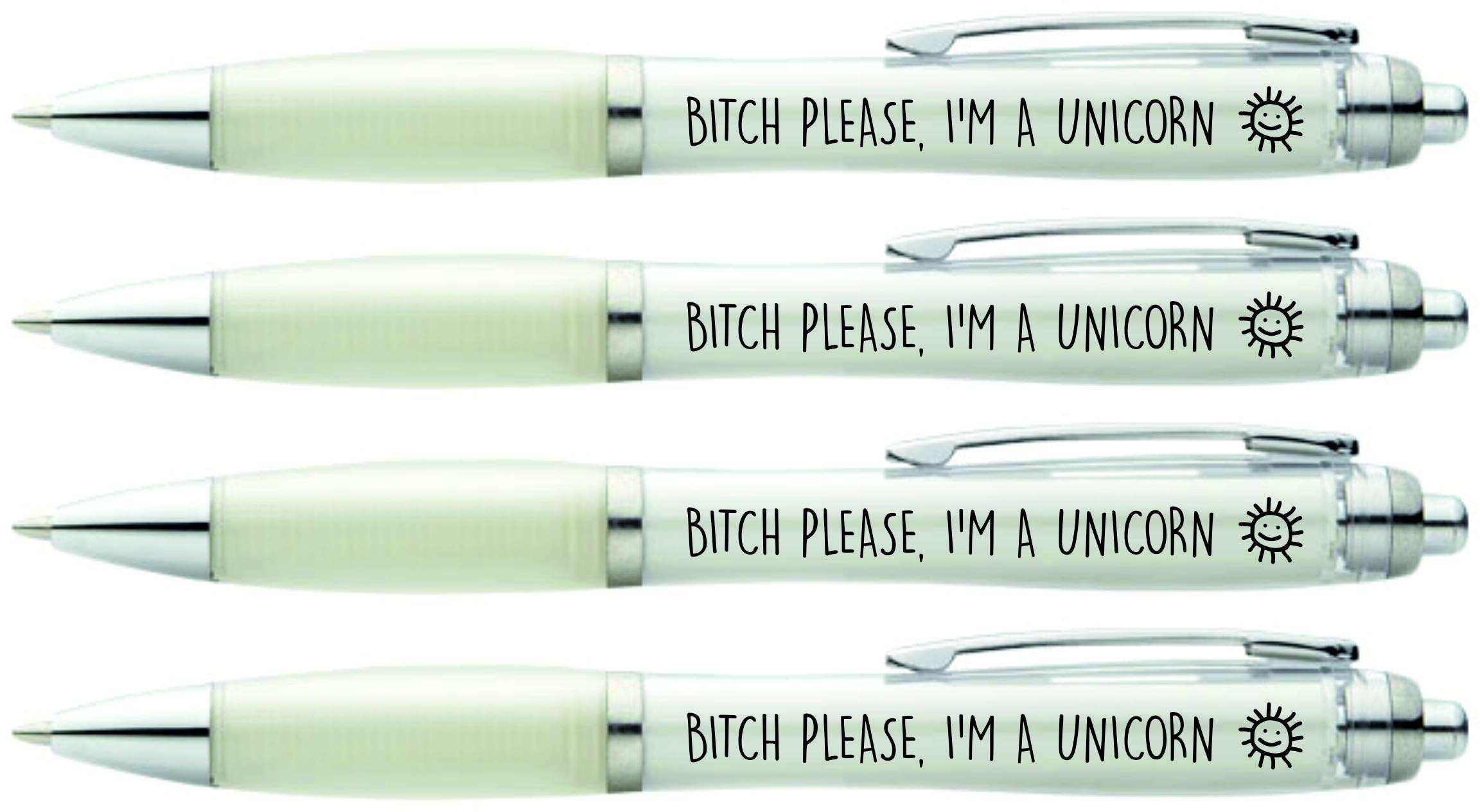 Printedproducts Black Fun Gift Joke Pens X 4 Bitch Please I'm A Unicorn