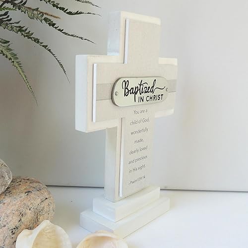 Miniatura 3 de Abbey + CA Gift Cruz de pie de madera, regalo para cristianos y católicos, 7 pulgadas (bautismo)