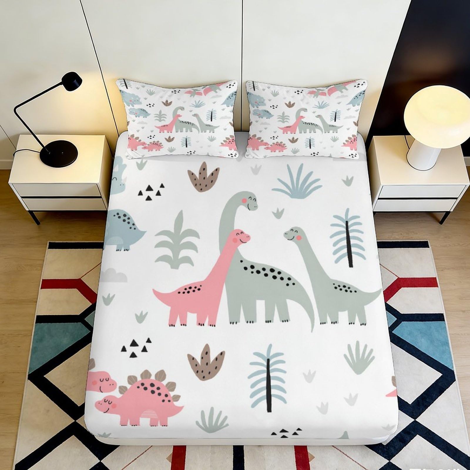 3D Printed Dinosaur Jungle Fitted Sheet Microfiber Soft Breathable Cartoon Animal Mattress Cover for Bedroom Dorm Mattress Protection Decor 120x200x25cm