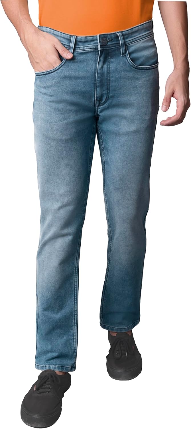 i'sol Men Myles Premium Indigo Blue Straight Fit Jeans Knitted Dobby Denim Extra Soft Fabric Classic European Wash