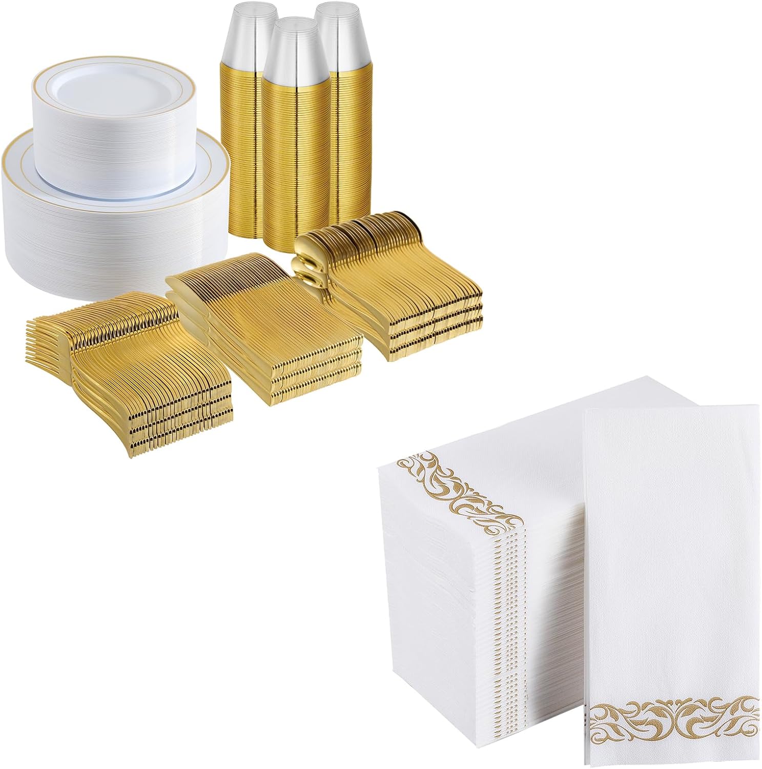 700 Piece Gold Disposable Dinnerware Set for 100 Guests