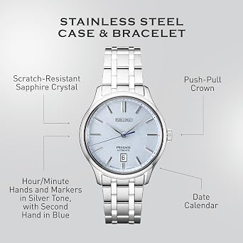 SEIKO SRP53 - Presage Collection - Pattern Stone Blue Dial - Stainless Steel Wristband, Sapphire Crystal Display - 30M Water Resistant, Silver, Mechanical