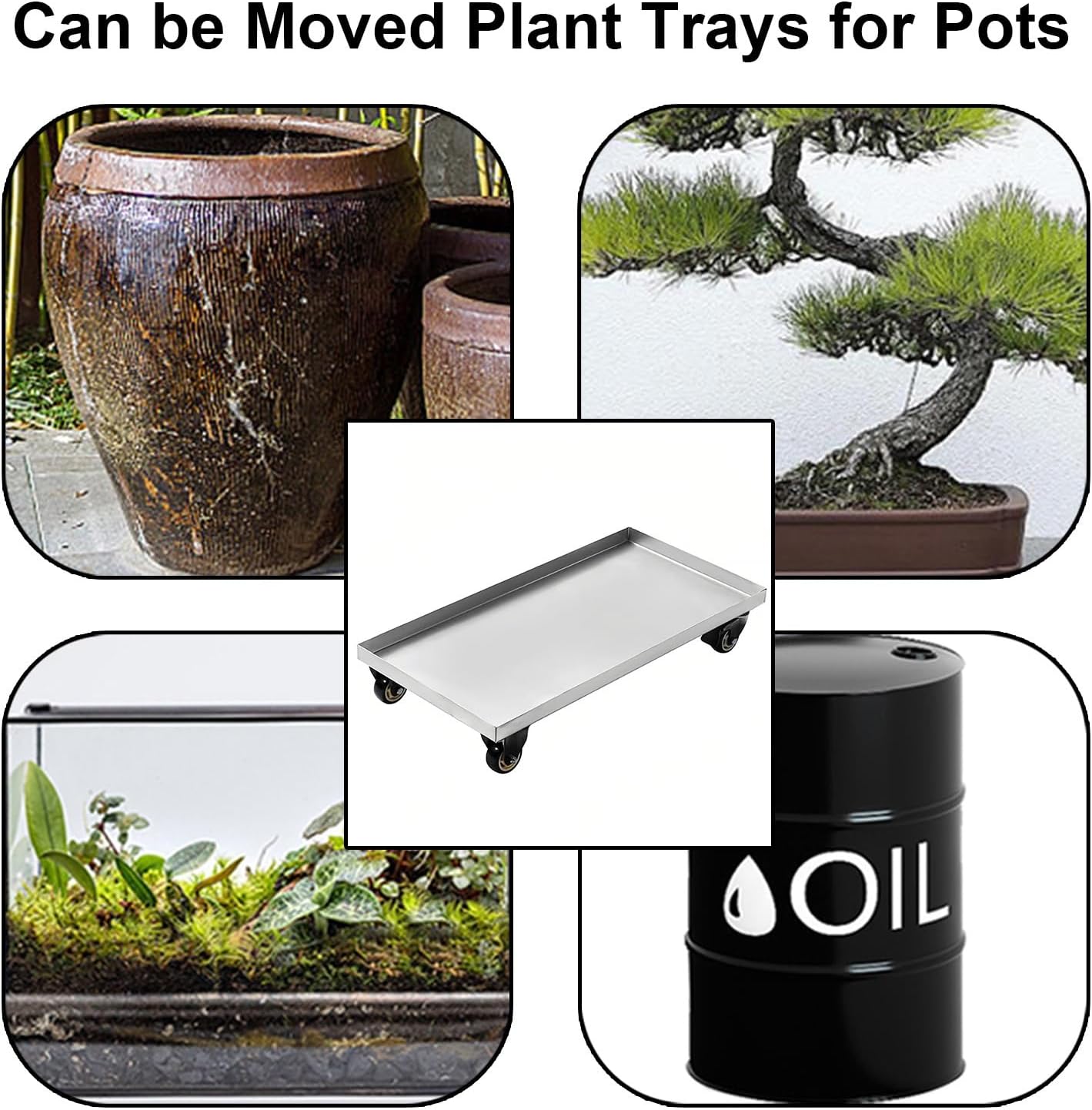 360&deg;回転ホイール付き鉢植木鉢 底面給水、洗濯機 台、オイルパンンが床を傷や清潔さから守ります(120*40*14.5cm/47.