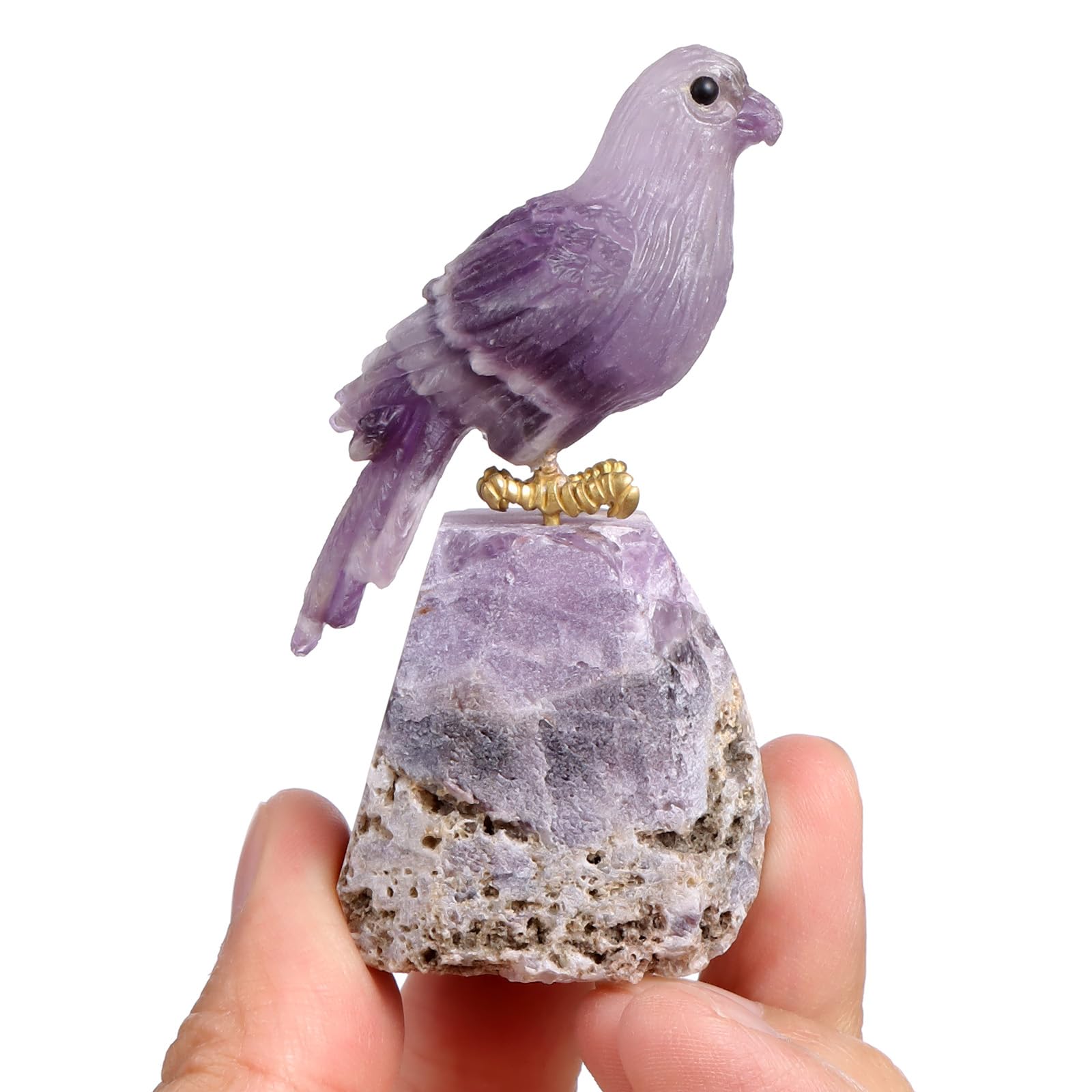 SMQ Amethyst Parrot Bird Crystal Figurine Home Decor Gemstone Carved Animal Carvings Reiki Healing Stone Statue Home Office Decor Sculpture Gifts(2.7"