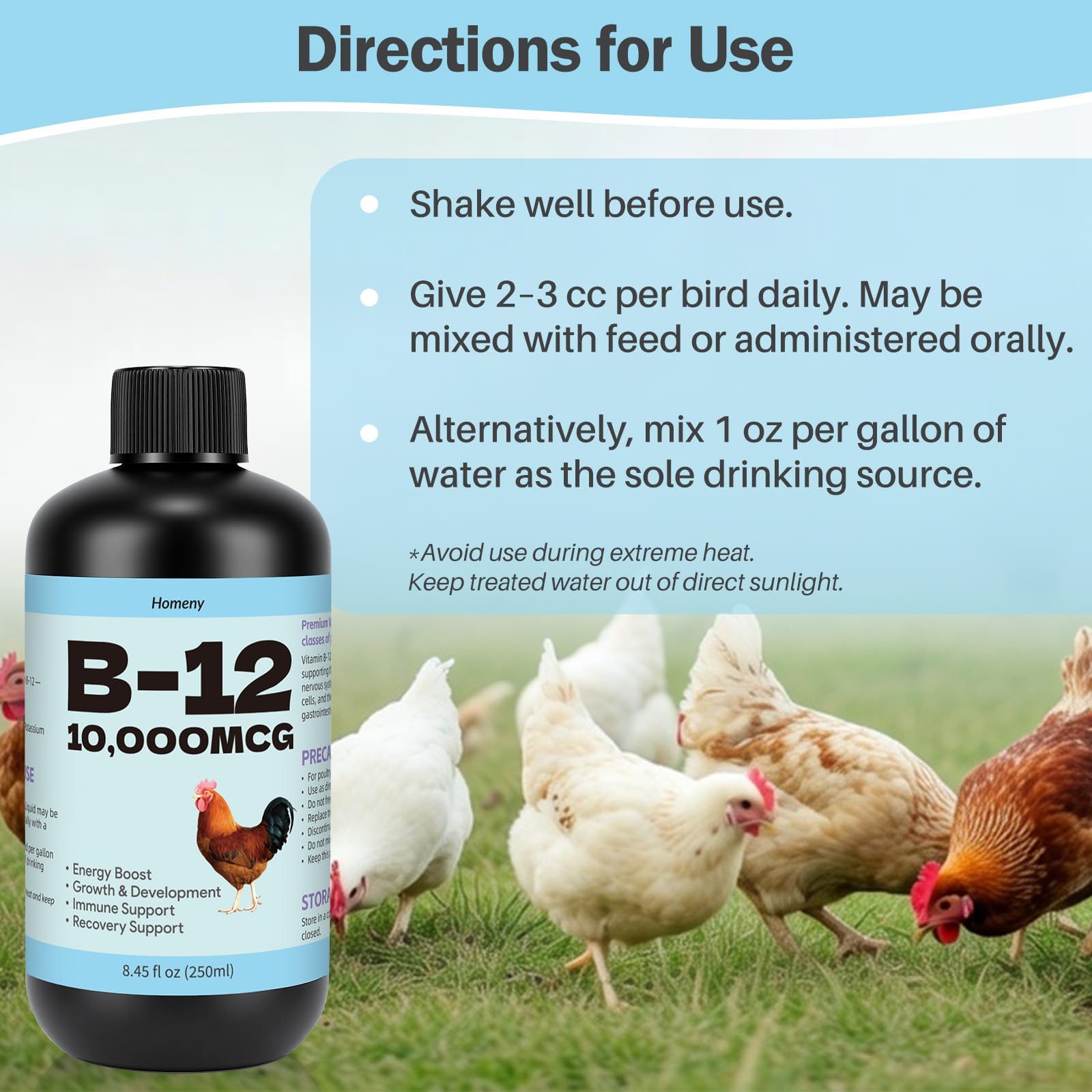 Vitamin B12 Liquid for Poultry, 10000 MCG Nutritional Supplement for Chickens, Supports Daily Vitality & Development, Liquid Vitamin Feed Additive for Hens, Roosters, Ducks, Geese & Turkeys — Amazon image 7