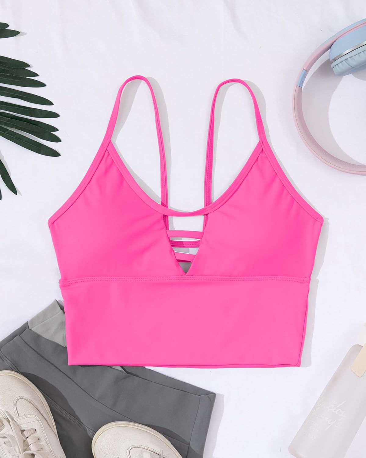 AngiMelo Longline Sports Bras for Women High Support Strappy Push Up Workout Tops Built in Bra Padded Crop Yoga Tank Top - Image 6