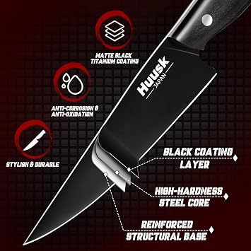 Huusk Japanese Kitchen Utility Knife 5.7in, Gifts Idea for Men | Small Kitchen Knife, Sharp Mini Chef Knives for All Purpose, High Carbon Stainless Titanium Coating Blade, Men's Gift