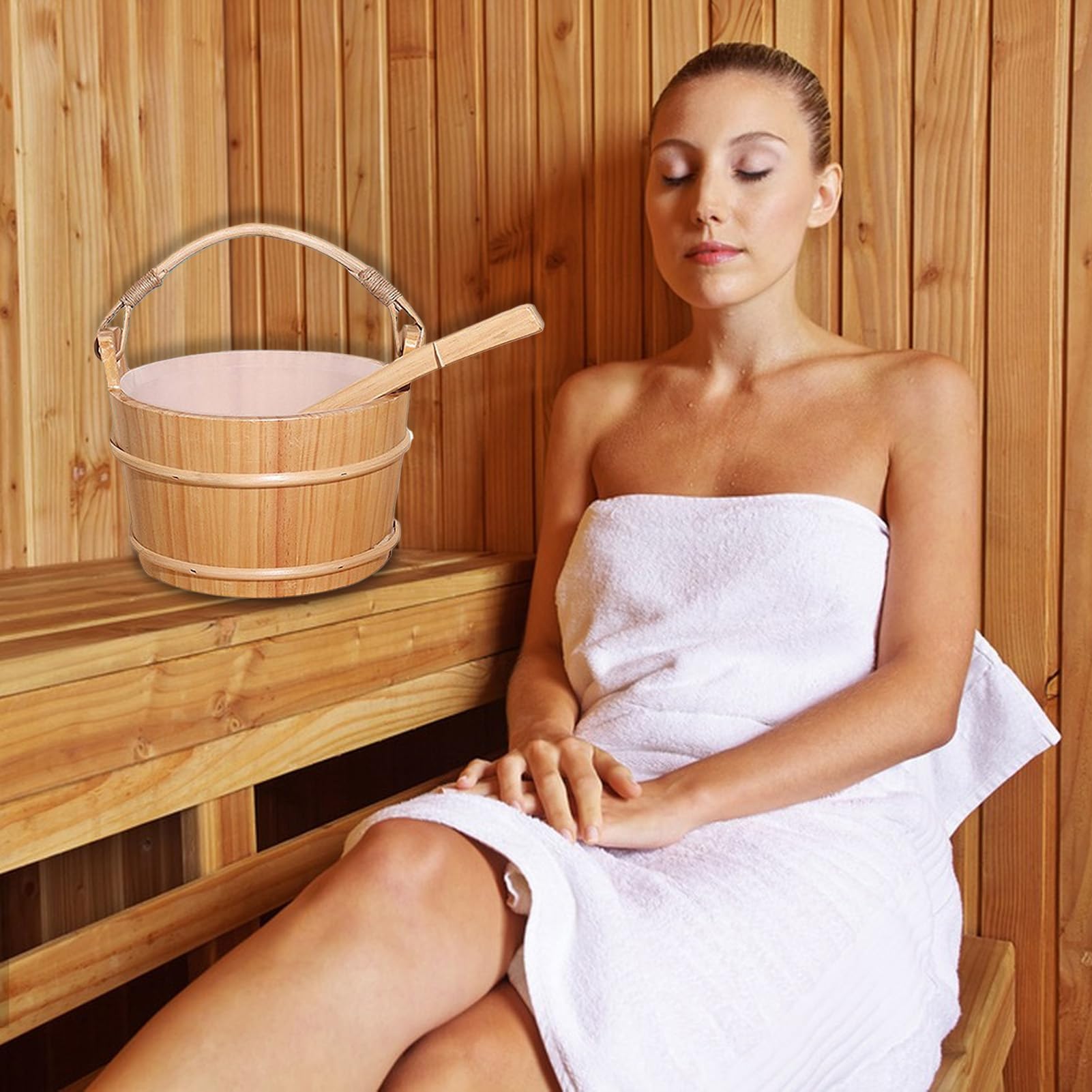 Balde de Sauna,Juego De Cubo De Madera Para Sauna - Accesorios Spa Portátiles Con Mango Largo, Artesanales Para Relajación Corporal y Sudación