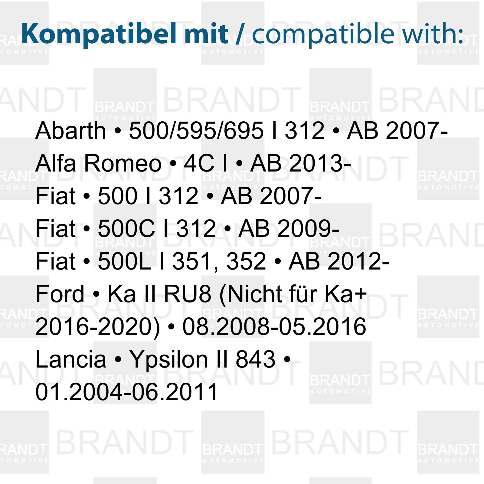 BRANDT Seitenblinker Set LED Kotflügel Blinker + Kabel Schwarz passend für Fiat 500 I 500C 500L 312 Abarth 595 695 Alfa Romeo 4C Lancia Ypsilon II 843 Ford Ka II RU8 Blinkleuchten