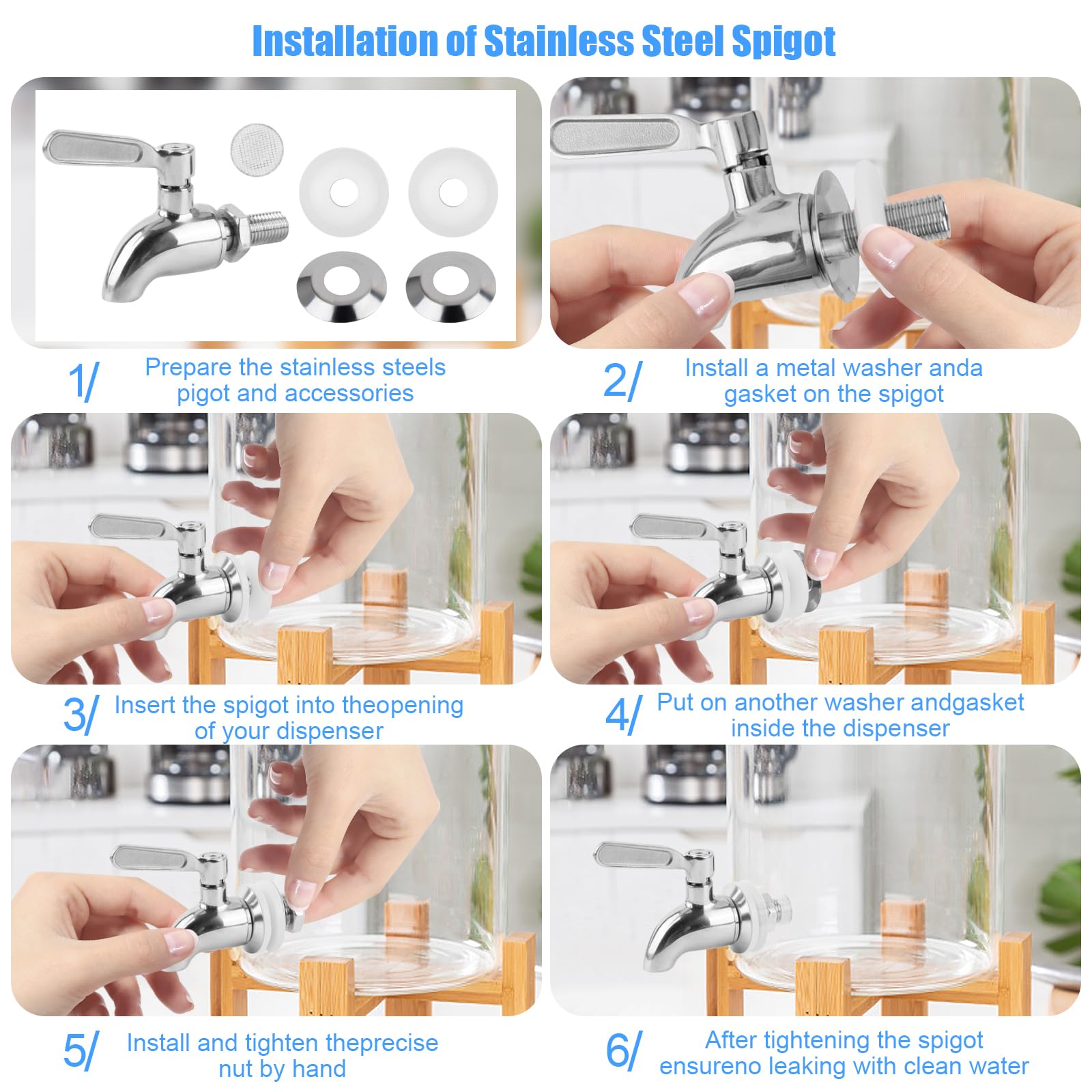 Lot de 2 robinets universels 304 inox pour distributeur d'eau, robinet de rechange boissons 16 mm