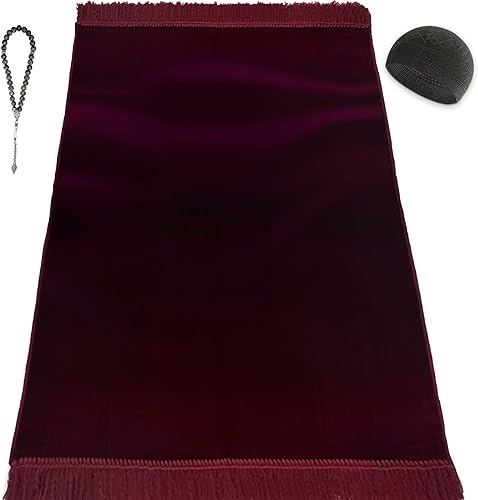 Juego de alfombrillas de oración de terciopelo (piedra preciosa, 33 cuentas de oración, sombrero Kufi negro, estuche elegante), lujosa alfombra de disponible en Yaxa Colombia