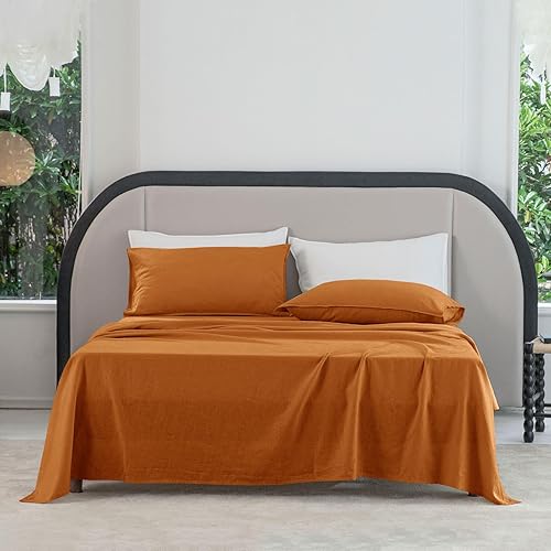 Miniatura 8 de Talasily Juego de sábanas de lino tamaño Queen, mezcla de lino y algodón, juego de 4 piezas suave y transpirable para todas las estaciones, color