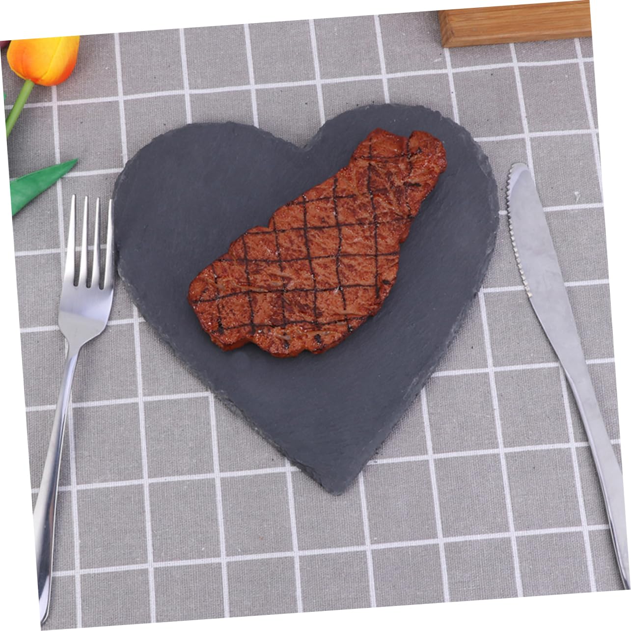 Piatto in Ardesia a Forma di Cuore 4 Pollici Nero 3 Pezzi | Casa e Hotel, Uso Multiuso per Servizio e Conservazione Cibo, Design Rustico Elegante