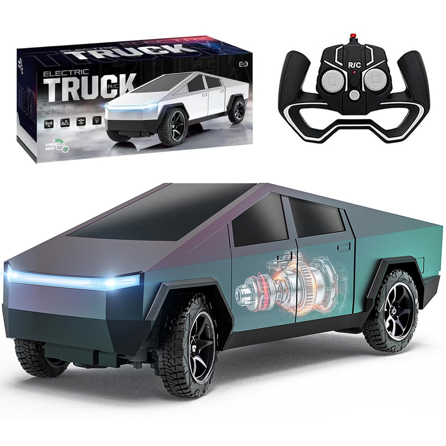Vefercen Remote Control Car, All Terrain High Speed RC Pi-ckup Truck Toys with Light and Loadspace, Electric Vehicle Toys for Kids and Adults, Gifts for Birthday (Green Purple Color Change)