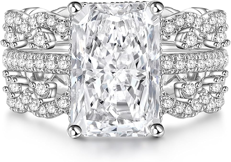 Jeulia 3pcs 6.9ct Radiant Cut Moissanite Rings for Women