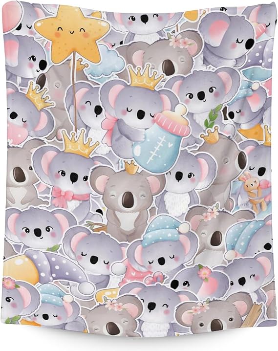 Koala Blanket Gifts - 60"x80" Cute Throw for Women, Girls - Colorful Soft Fuzzy Blankets for Bed, Couch & Living Room